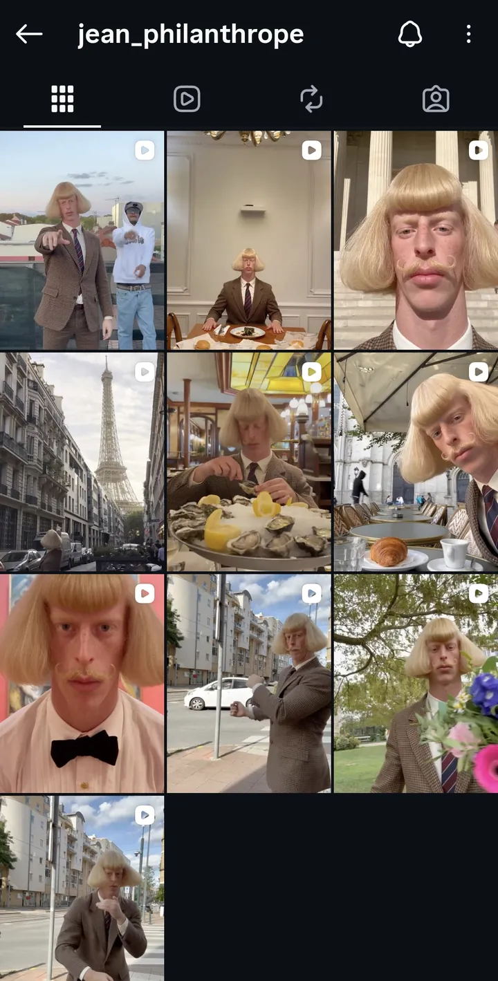 Browsing an AI influencer account for clips to use as motion references.