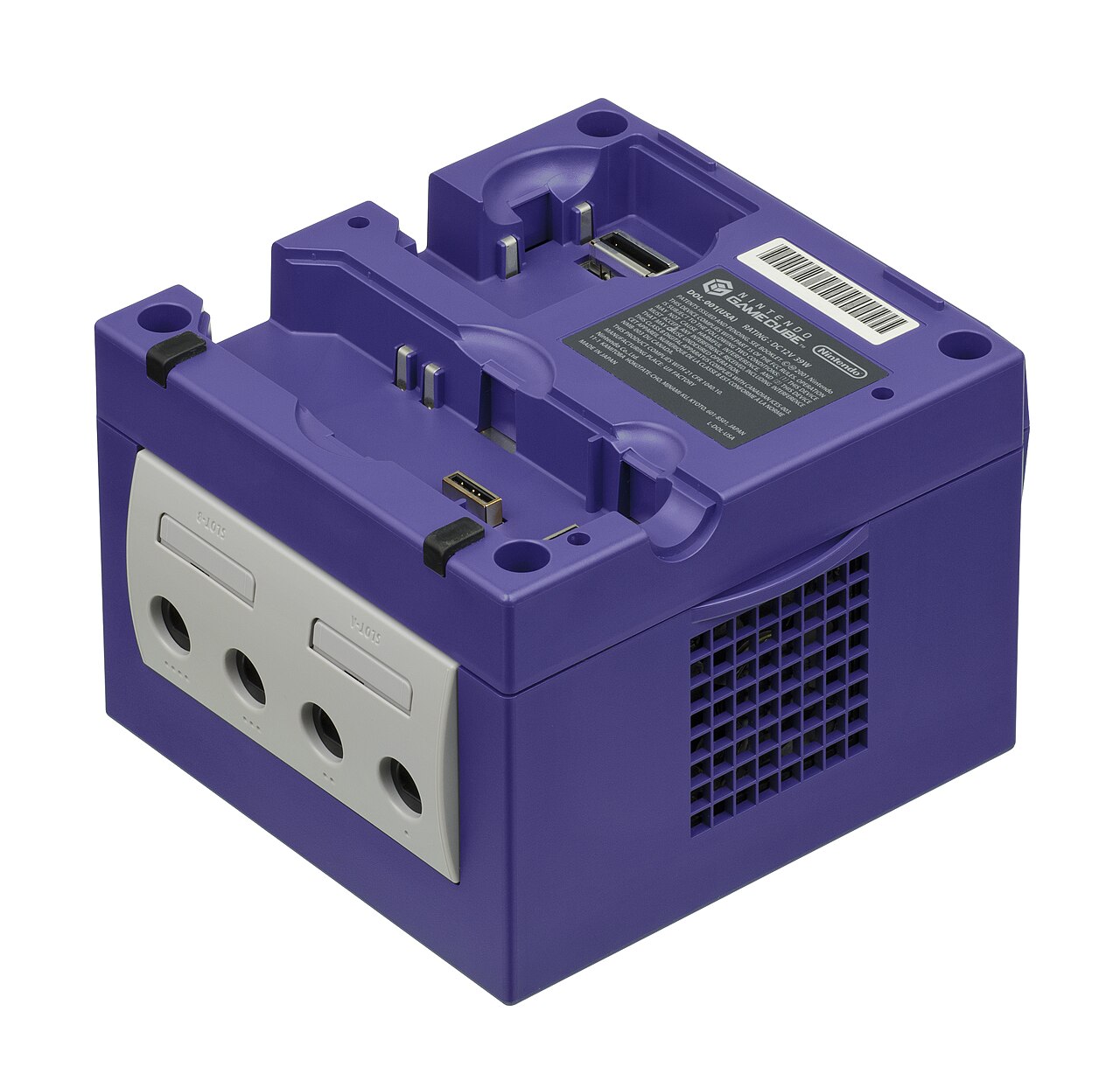 The underside of a GameCube showing its expansion ports